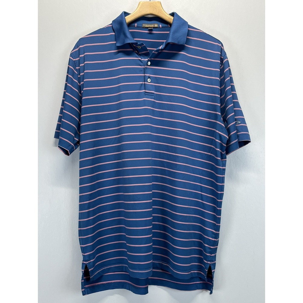 Peter Millar Summer Comfort Striped Golf Polo Shirt Sz Large Short Sleeve Blue